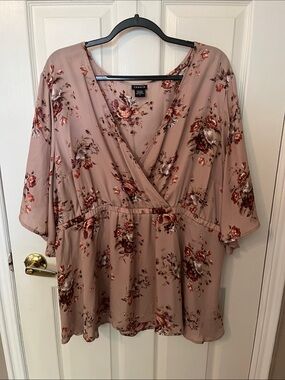 torrid Mauve Rose Floral Wrap-Style Blouse